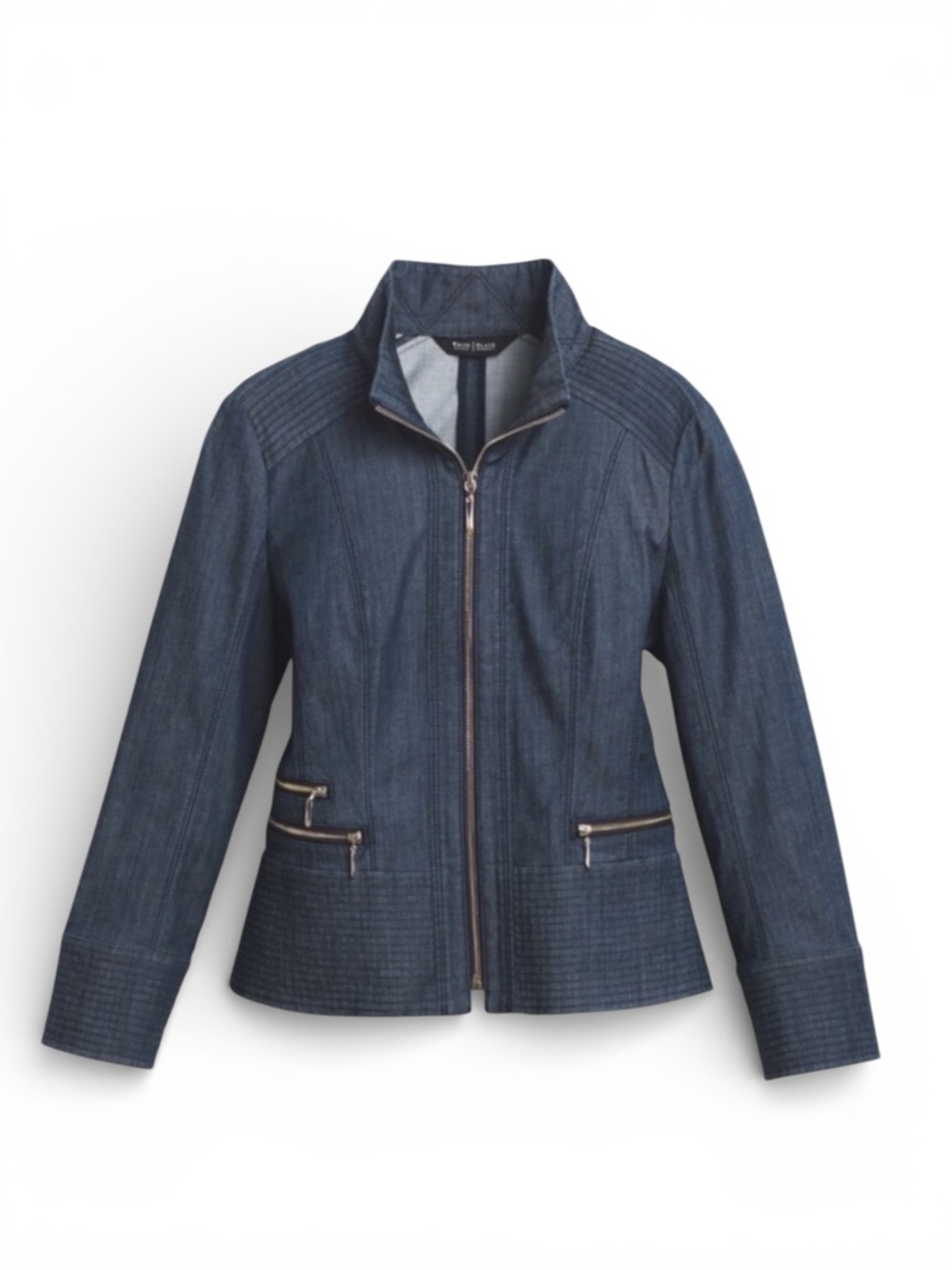 White House Black Market Zip Front Denim Jacket Blue 14